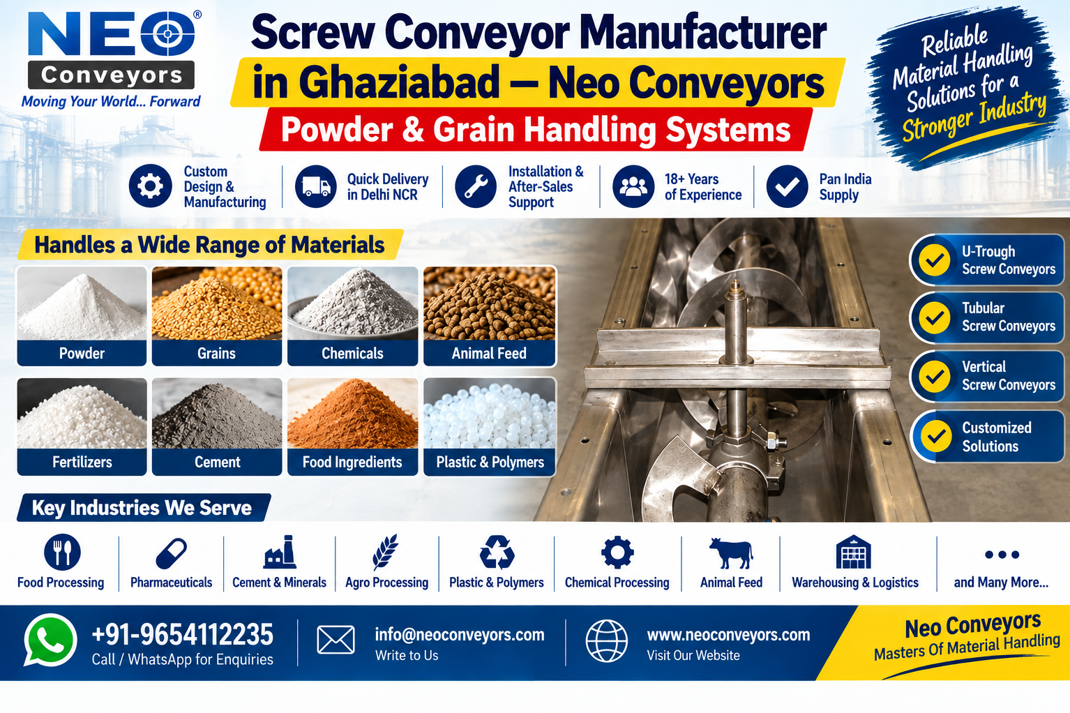 Screw Conveyor Manufacturer in Ghaziabad — Powder & Grain Handling Systems | Neo Conveyors