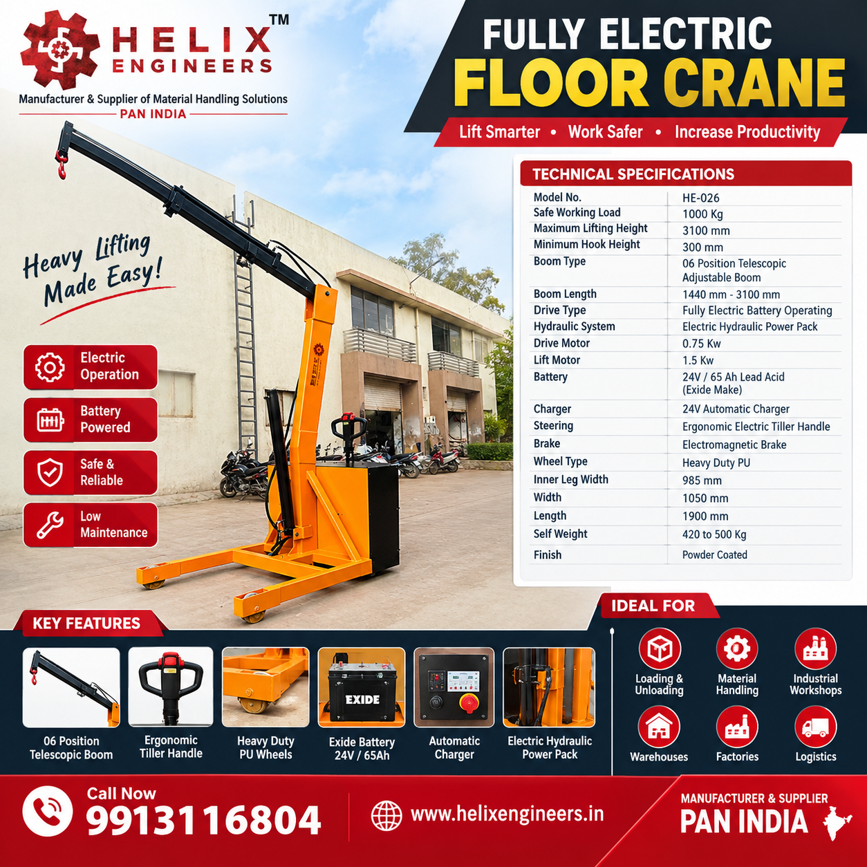 Battery Operated Floor Crane Manufacturer | Helix Engineers