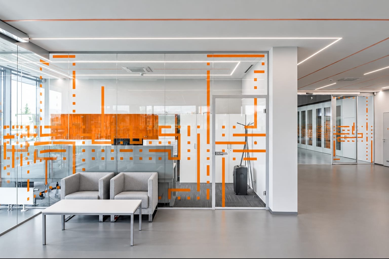 Orange Glass Partition Office Design | T. Nagar