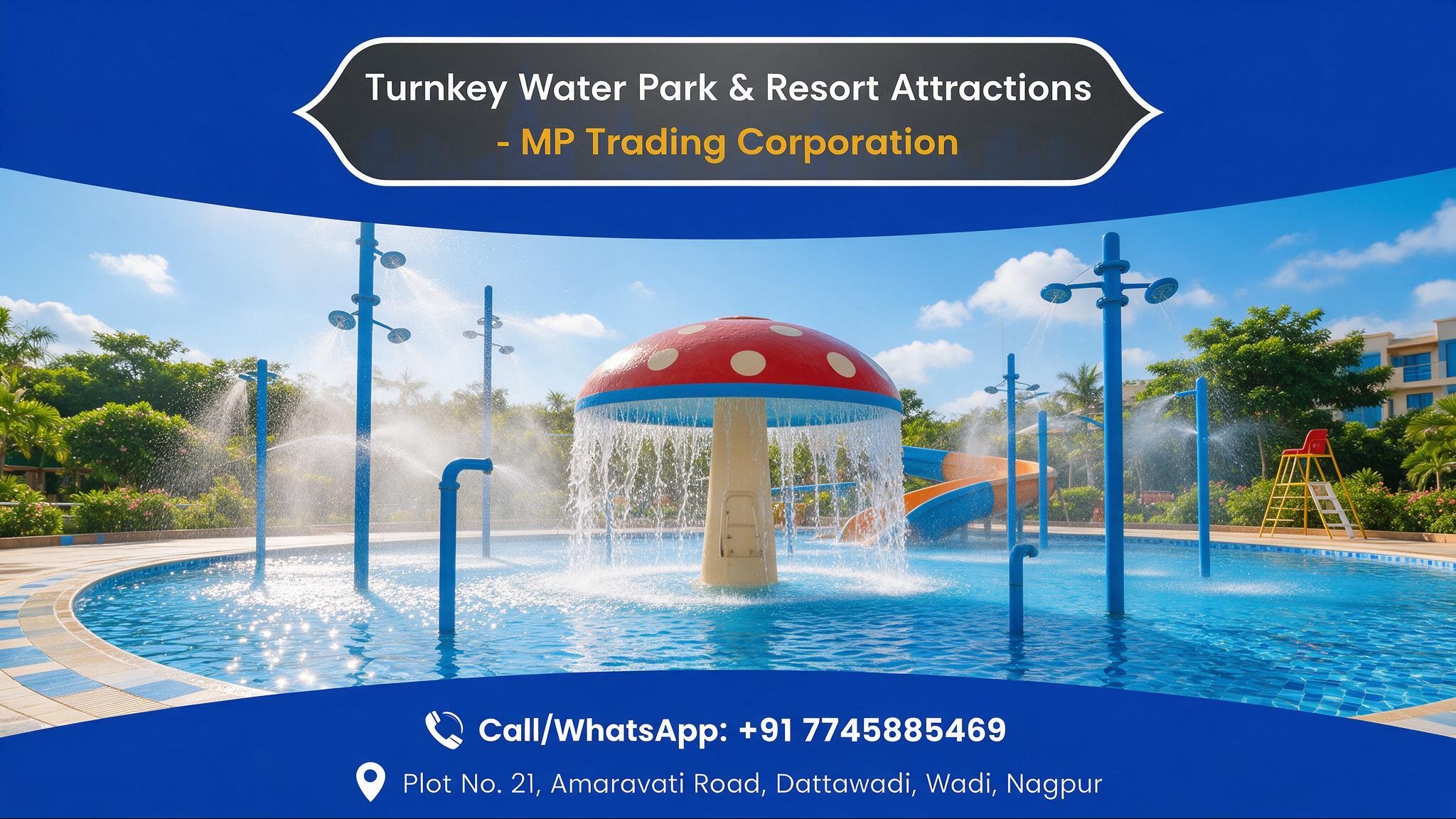 Transform your resort with turnkey water park attractions, mushroom fountains, slides, and advanced