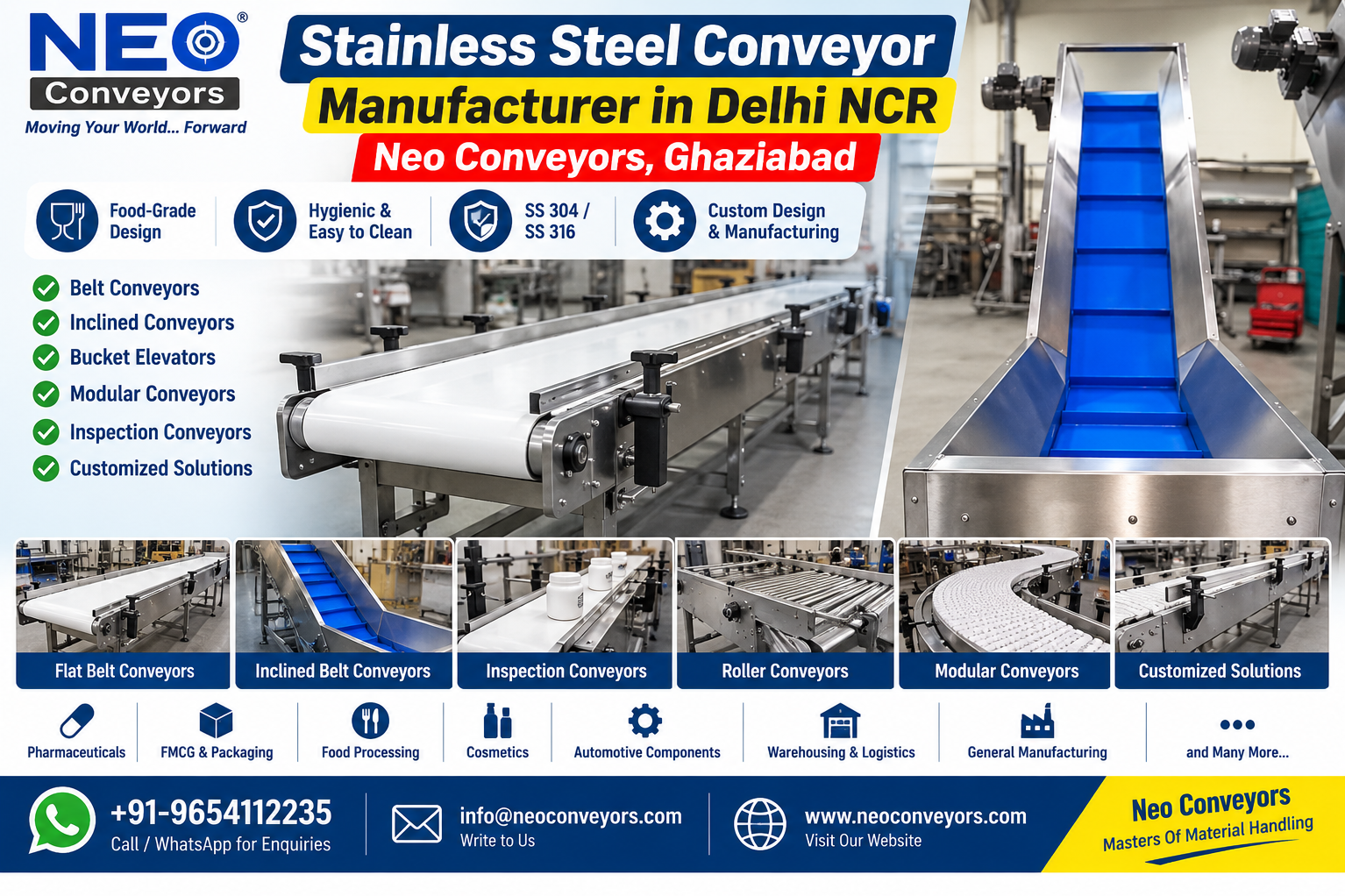 Stainless Steel Conveyor Manufacturer in Delhi NCR — Neo Conveyors, Ghaziabad