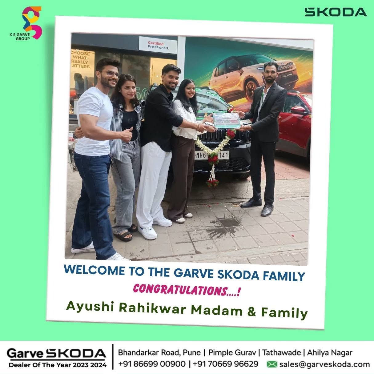 Congratulations Ayushi Rahikwari & Family | New ŠKODA Car Delivery at Garve ŠKODA Pune
