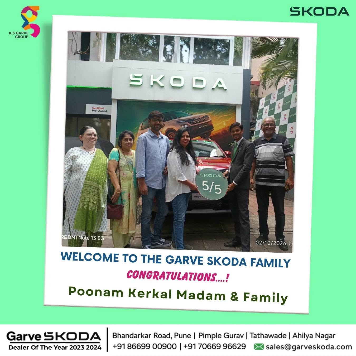 Congratulations Poonam Kerkal Madam & Family | Welcome to the Garve ŠKODA Family