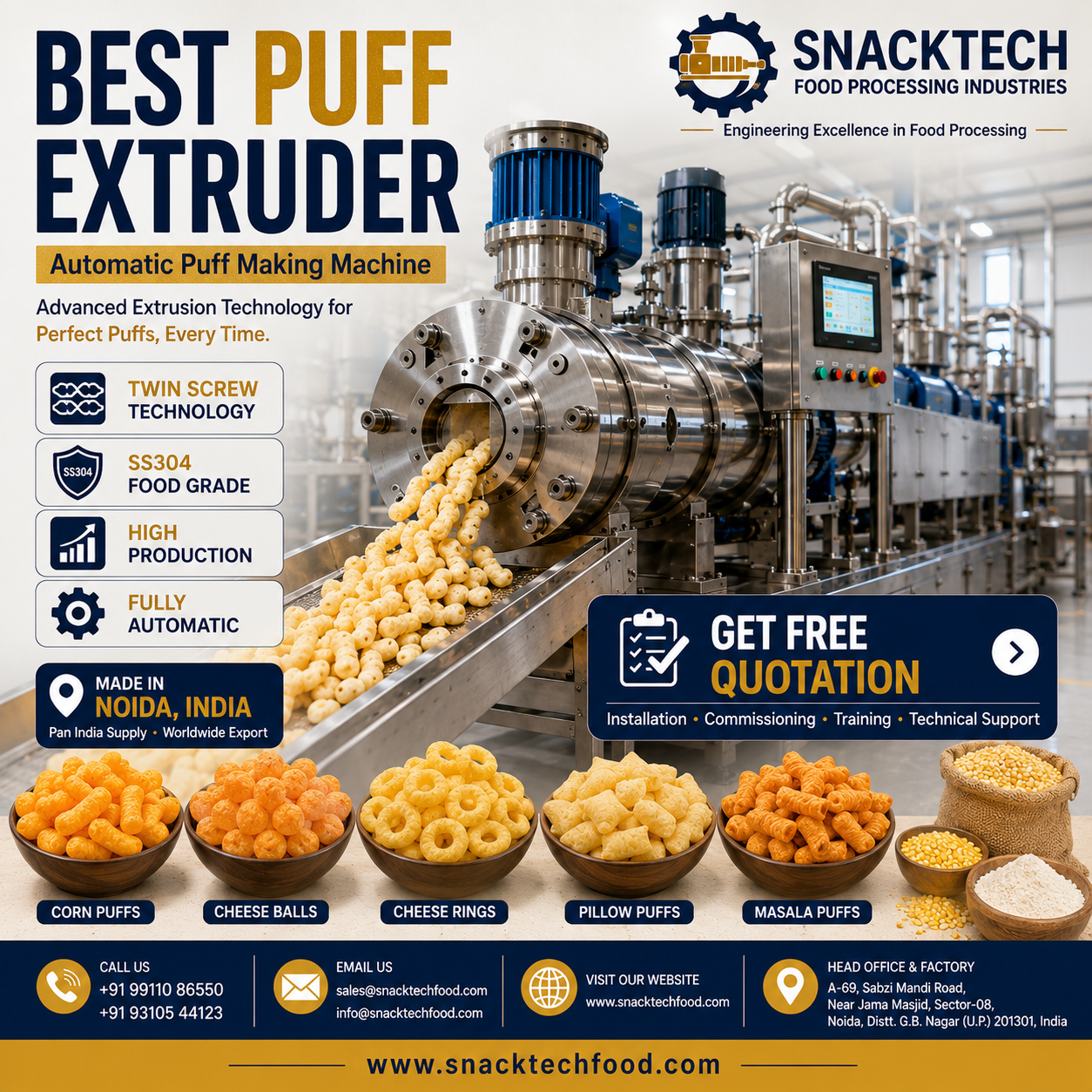 Puff Making Machine Manufacturer India | Automatic Corn Puff & Cheese Snack Production Plant