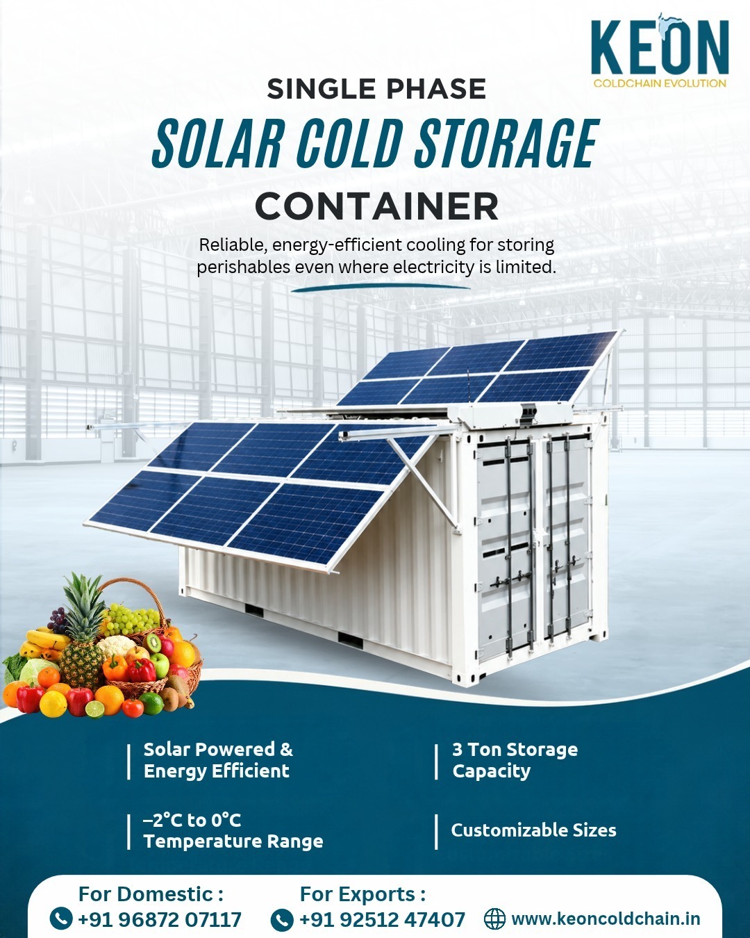Single-Phase Solar Cold Storage Container for Efficient Refrigeration