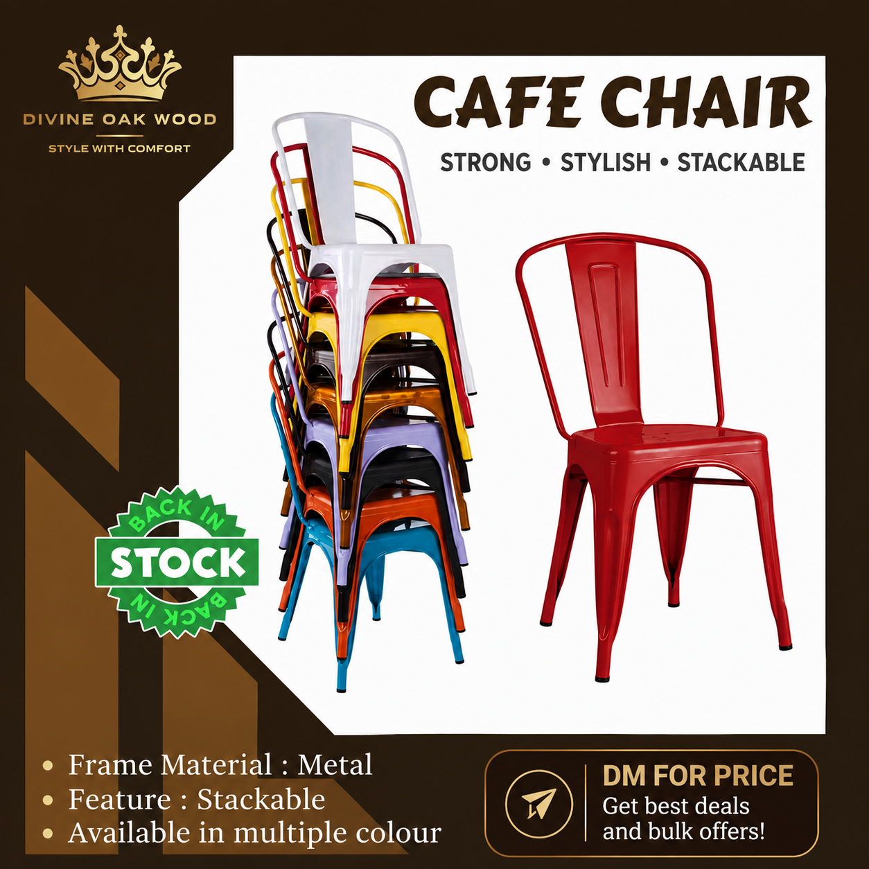 Stackable Cafe Chair Manufacturer in Delhi – Divine Oak Wood