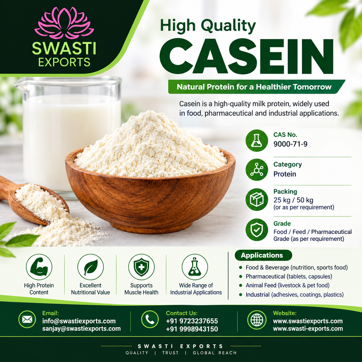 Casein Supplier & Exporter from India | Swasti Exports