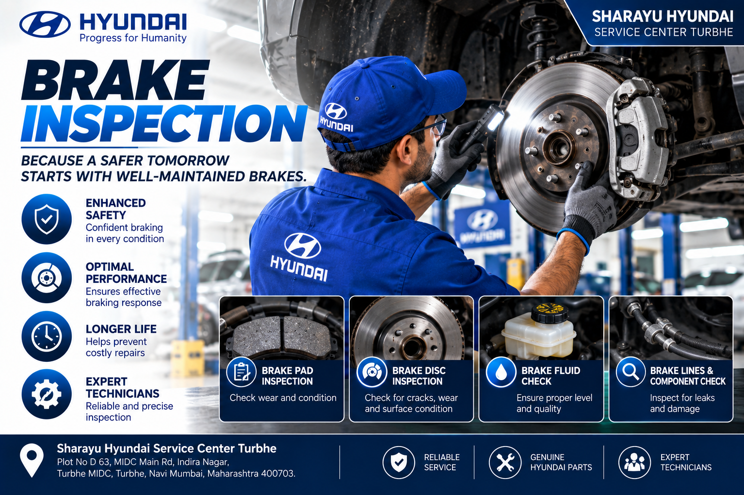 Hyundai Brake Inspection in Turbhe Navi Mumbai | Hyundai Brake | Sharayu Hyundai Service Center