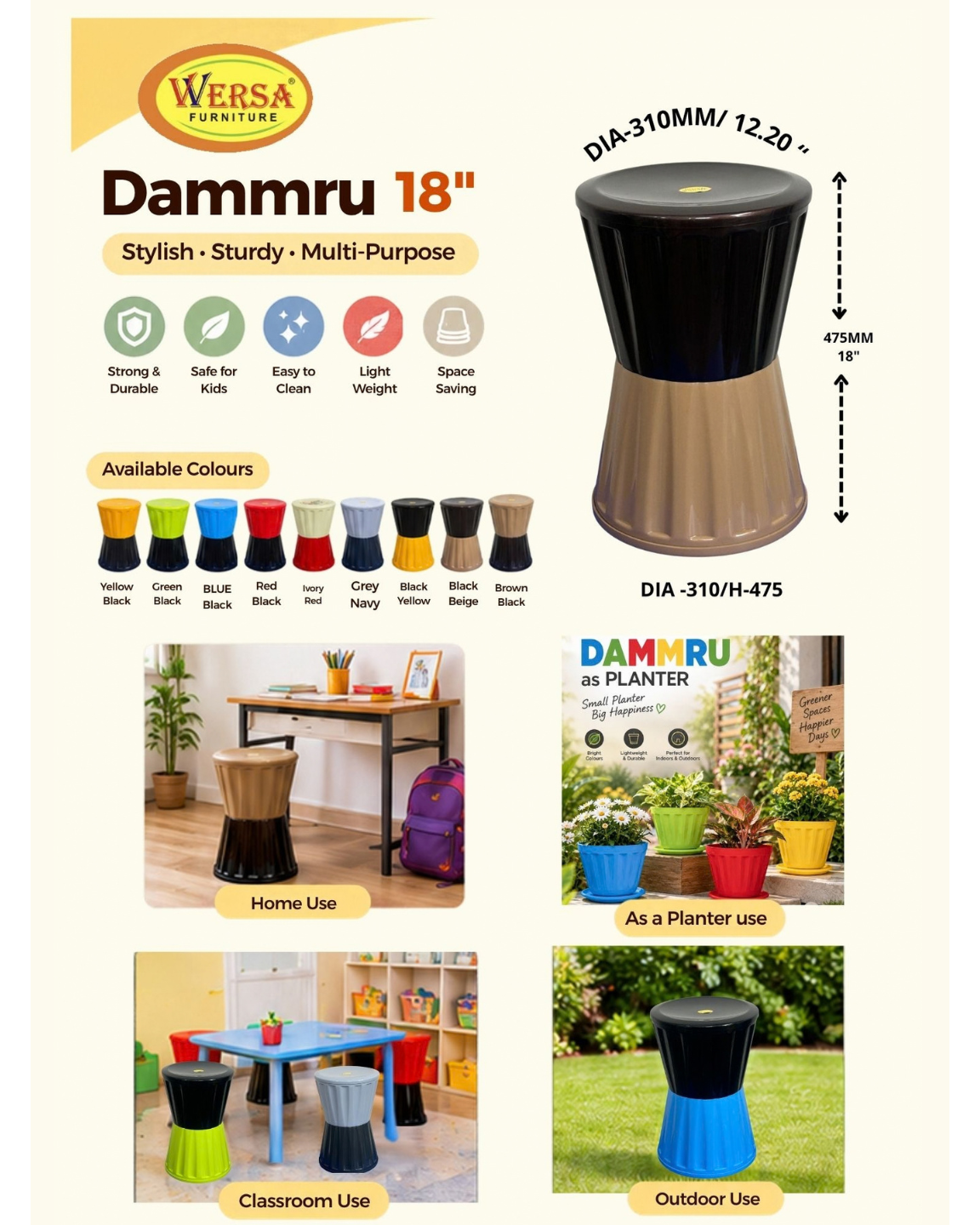 Introducing WERSA Dammru 18" Stool.
Stylish • Strong • Lightweight • Multi-Purpose
Perfect for Home,...