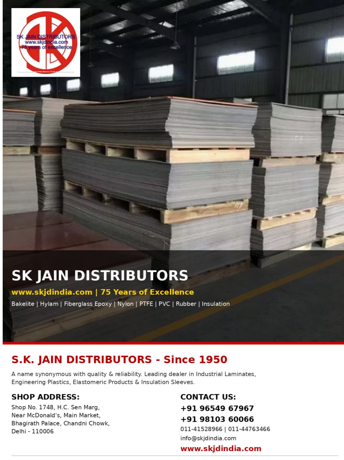 "SK JAIN DISTRIBUTORS
www.skjdindia.com
75 years of excellence"
ALL INSUDRITES MATERIAL ARE AVAILA...