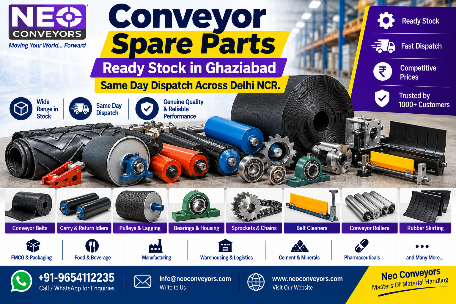 Conveyor Spare Parts — Ready Stock in Ghaziabad. Same Day Dispatch Across Delhi NCR.