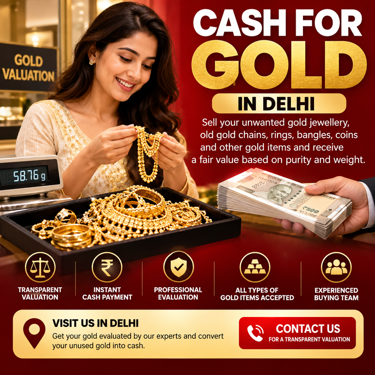 Cash for Gold in Delhi – Sell Gold for Instant Cash.