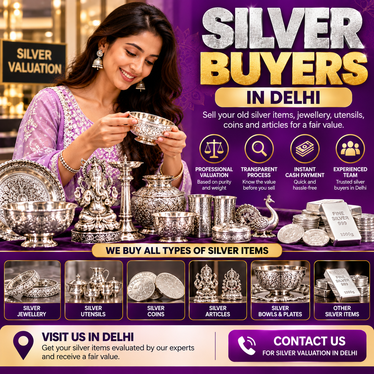 Silver Buyers in Delhi – Sell Old Silver Items