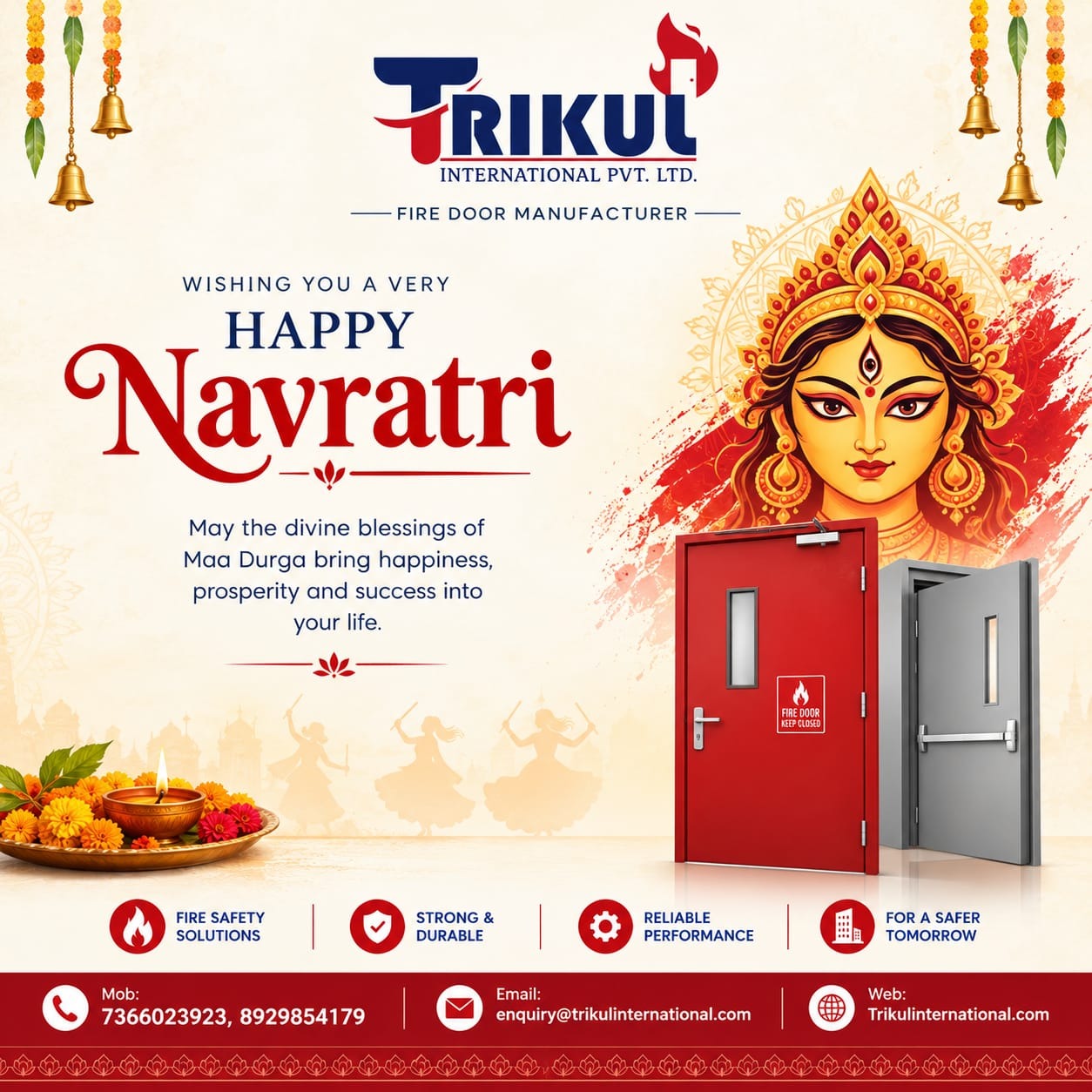 ✨ Happy Navratri! ✨ Warm Wishes from Trikul International Fire Door Manufacturing Company