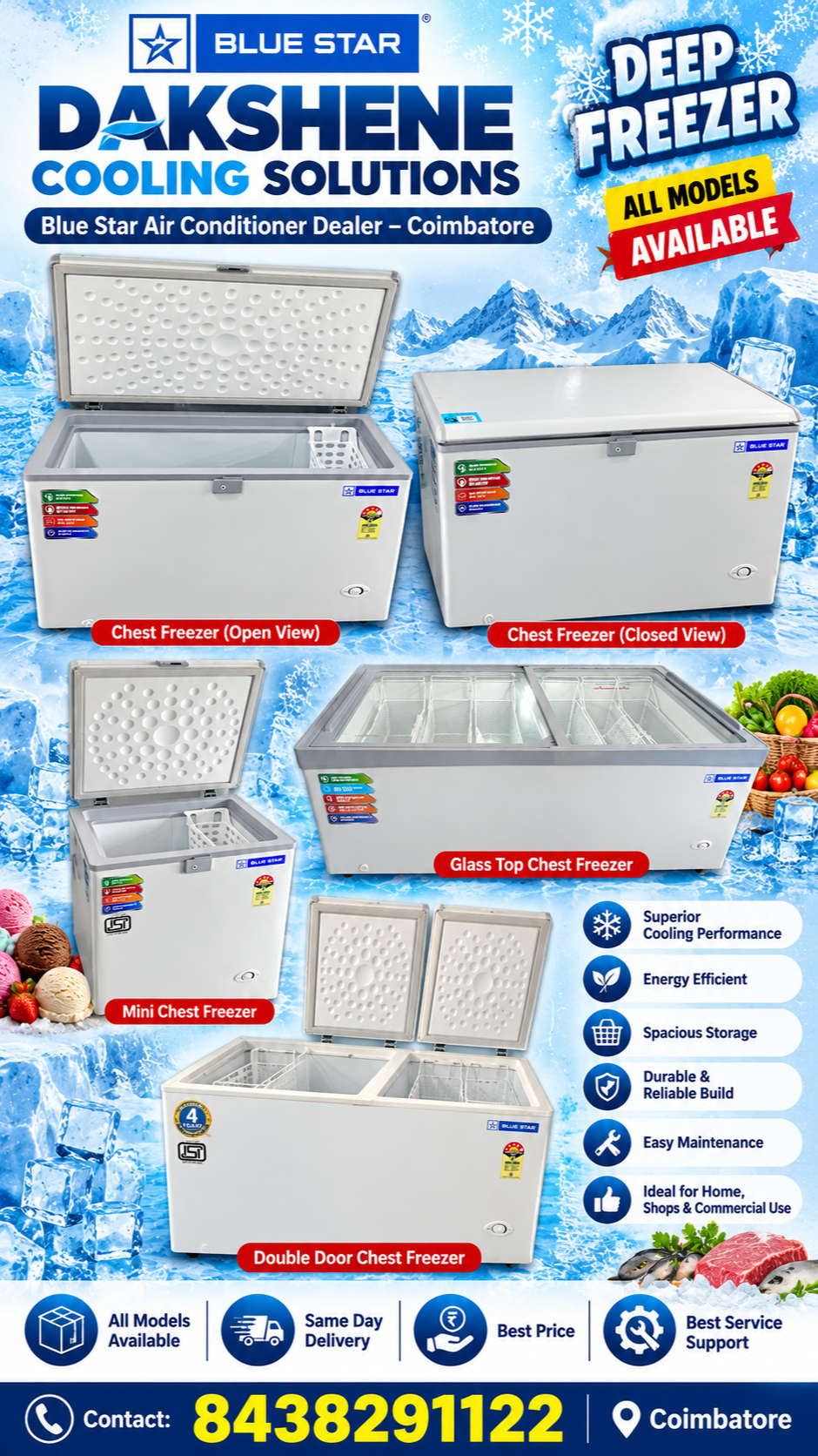 Dakshene Cooling Solutions | Blue Star Authorised Commercial Deep Freezer Dealers In Coimbatore