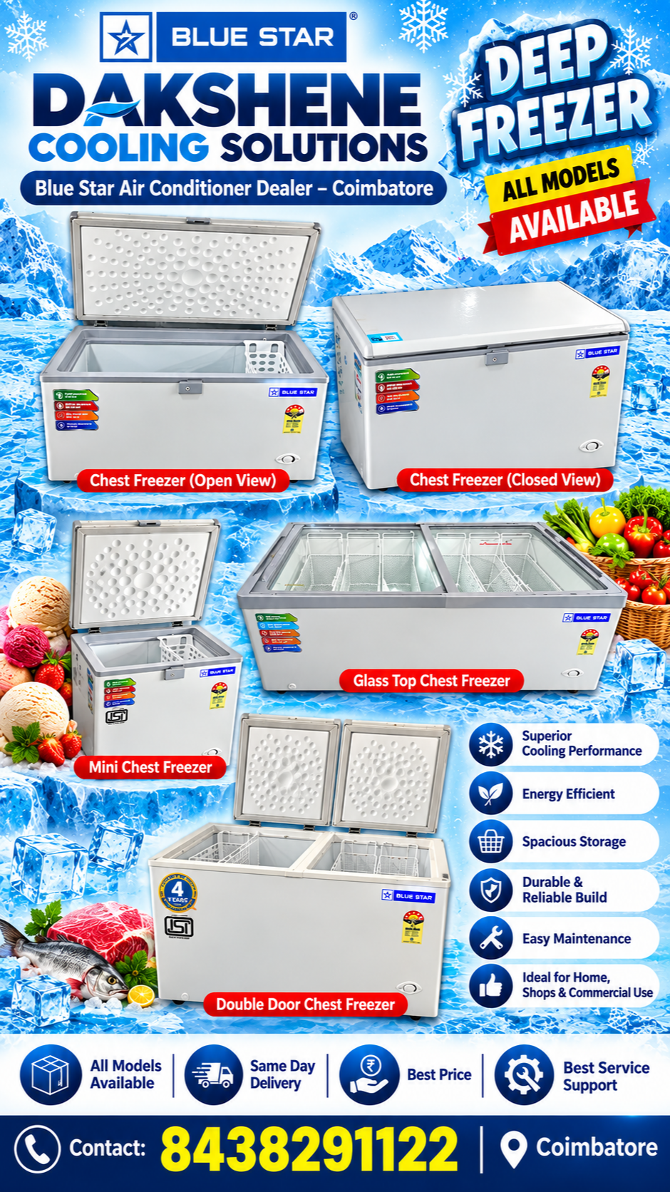 Dakshene Cooling Solutions | Blue Star Authorised Commercial Deep Freezer Dealers In Coimbatore