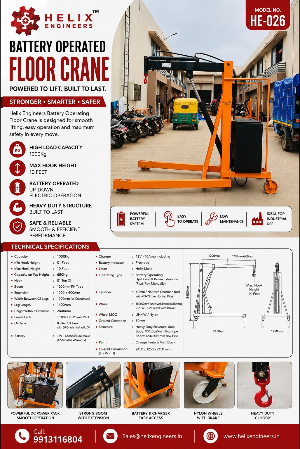Floor Crane 02 Ton Manufacturer in Ahmedabad Gujarat- Helix Engineers