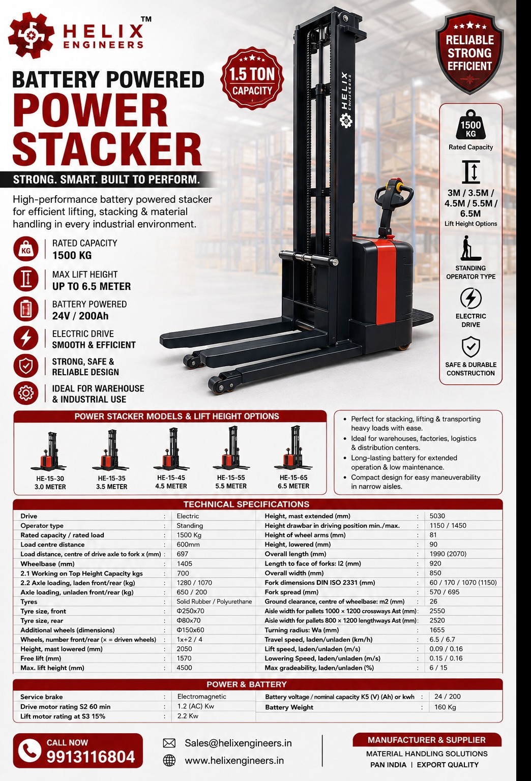 Fully Battery Operated Stacker Manufacturer in India | Helix Engineers