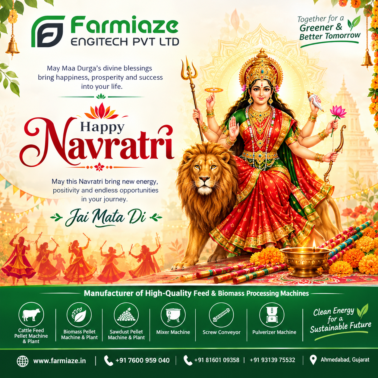 Happy Navratri Wishes from Farmiaze Engitech Private Limited | Celebrate the Festival of Strength, P