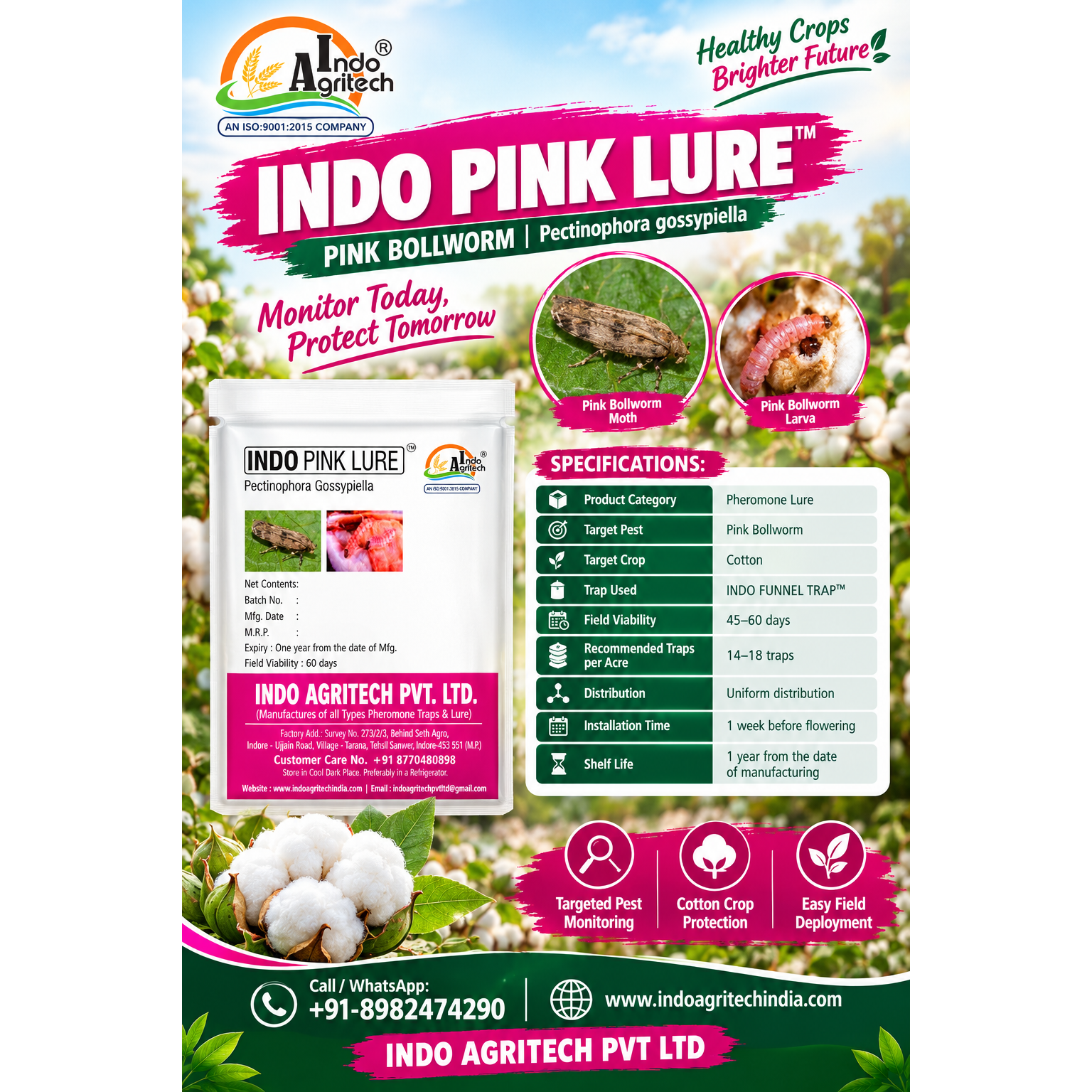 INDO PINK LURE™ – Pink Bollworm Pheromone Lure for Cotton