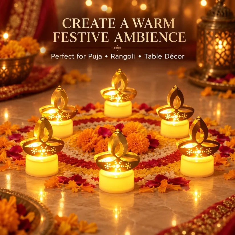 Golden Diya LED Tealight Candles 6 Pc Set Dropshipping/wholesale Supplier India