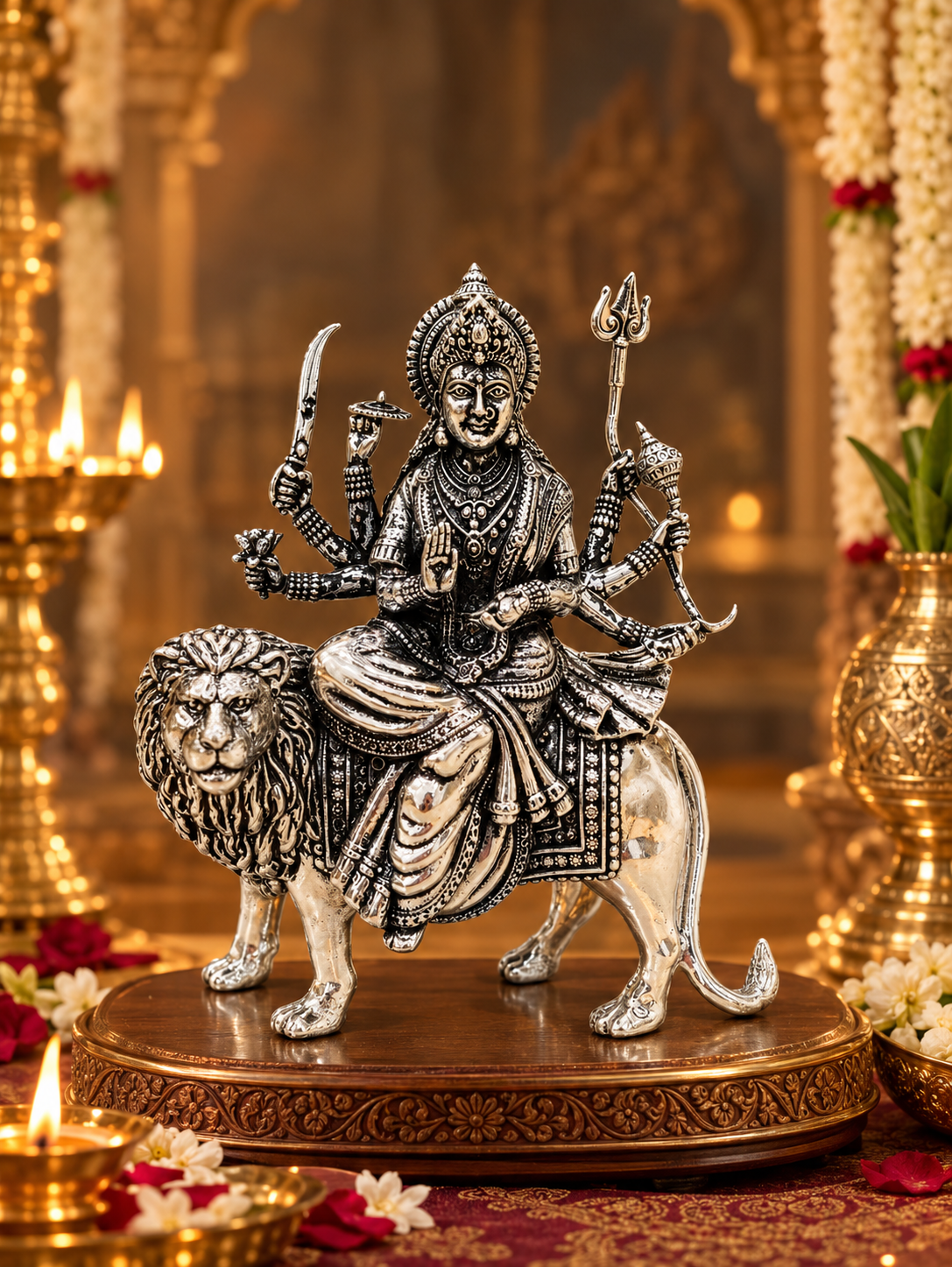 Silver Durga Idol – A Divine Symbol of Faith and Elegance