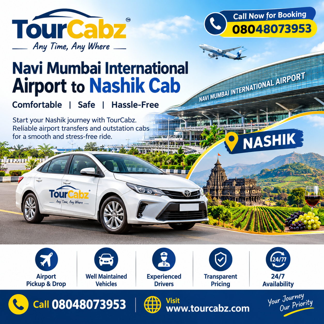 ook a comfortable Nashik to Navi Mumbai Airport taxi with Tour Cabz. Get reliable airport transfers,