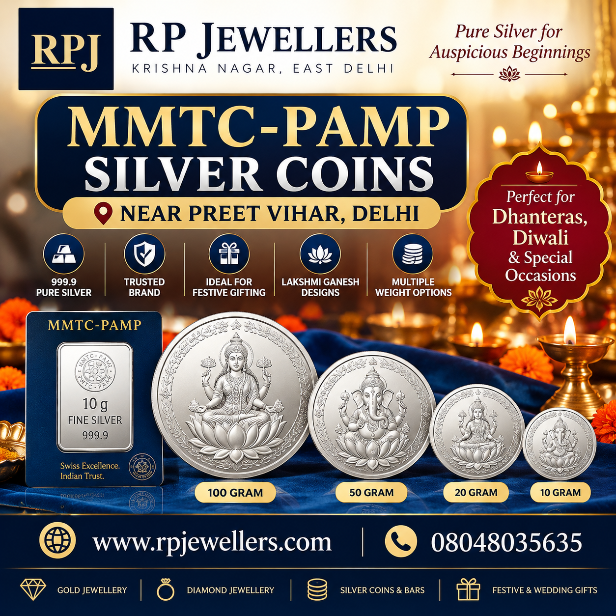 Where Can I Buy MMTC-PAMP Silver Coins Near Preet Vihar, Delhi? | RP Jewellers