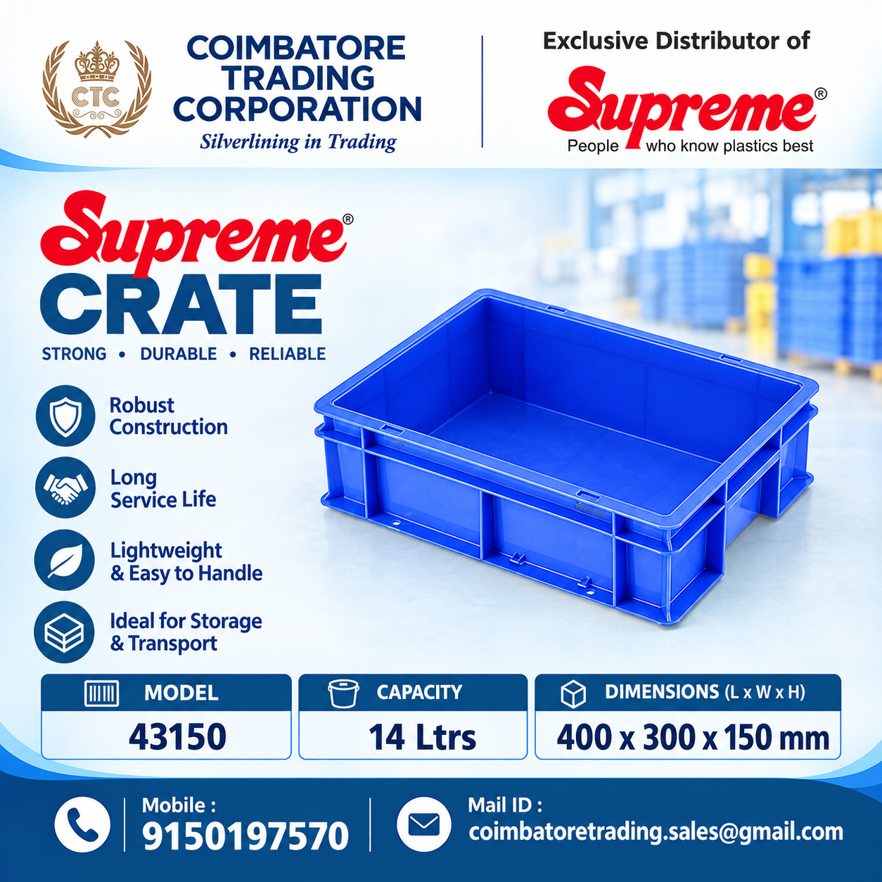 Supreme Plastic Crates Distributor in Avinashi