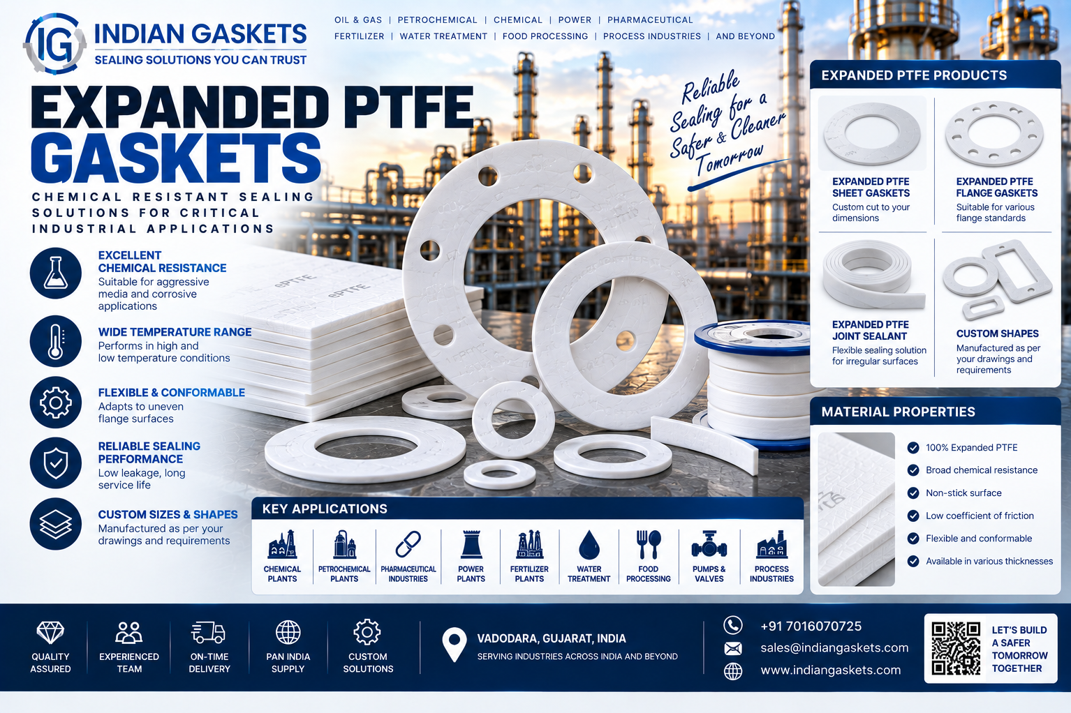 Expanded PTFE Gasket Manufacturer in Vadodara, Gujarat | Indian Gaskets
