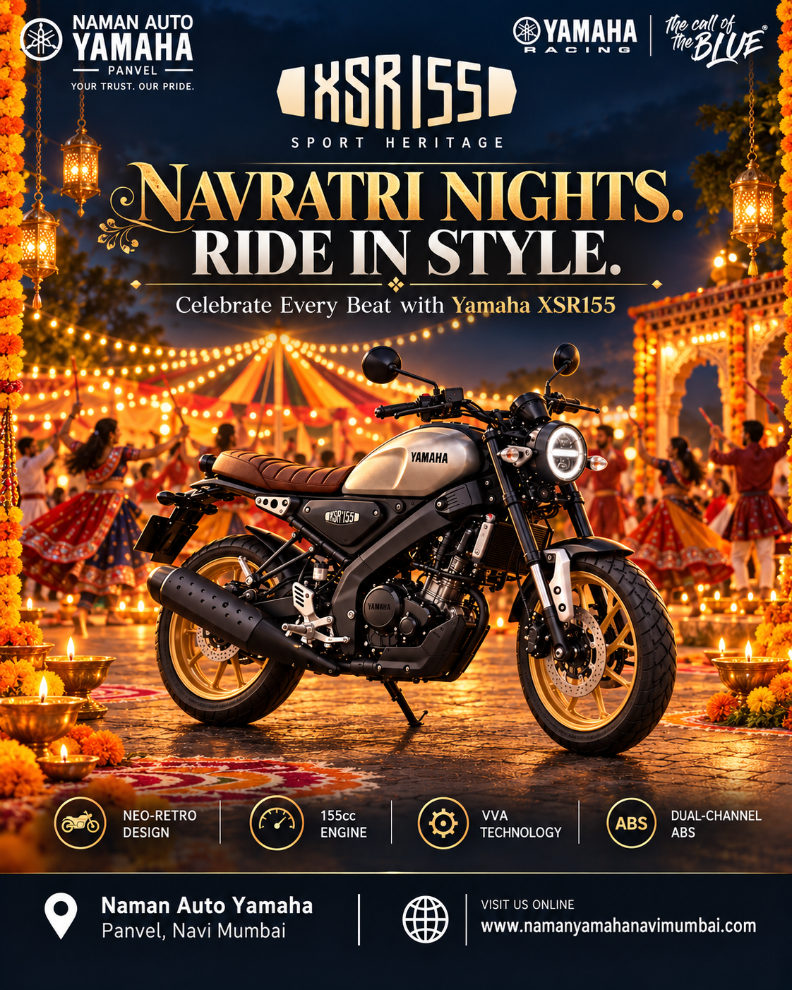 Navratri Nights, Ride in Style with Yamaha XSR155 | Naman Auto Yamaha Panvel
