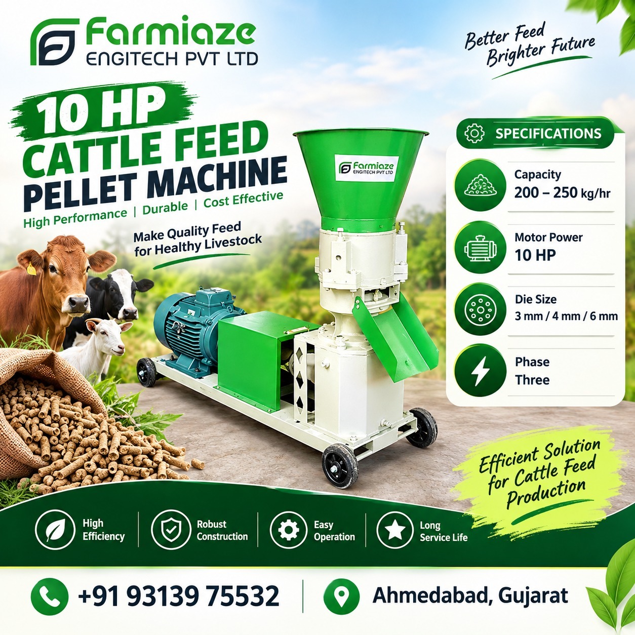 10 HP Cattle Feed Pellet Machine Manufacturer in Bihar