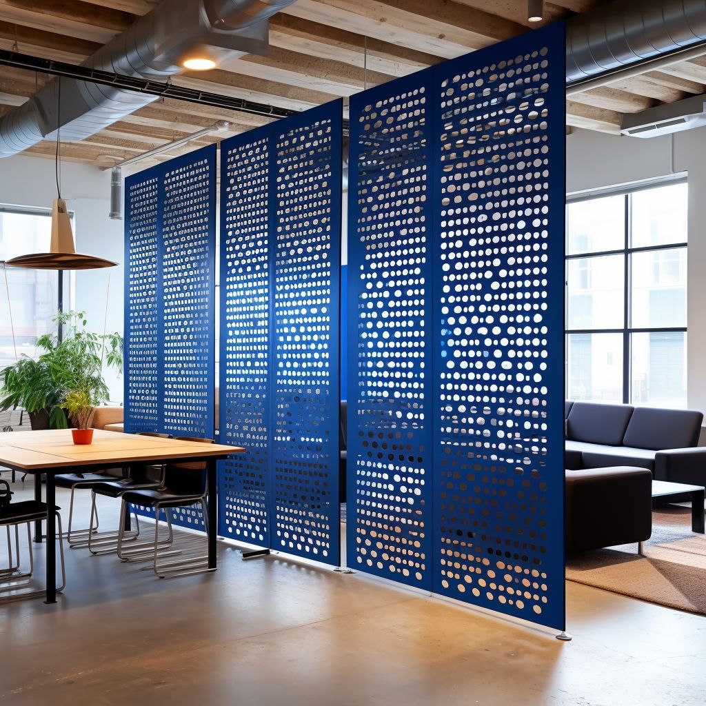 Office Interior Design with Blue Perforated Partition Panels | Velachery