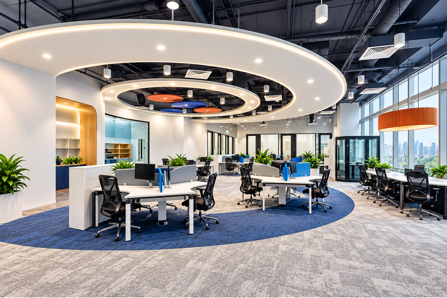Contemporary Office Interior Design with Circular Ceiling Features | Anna Nagar