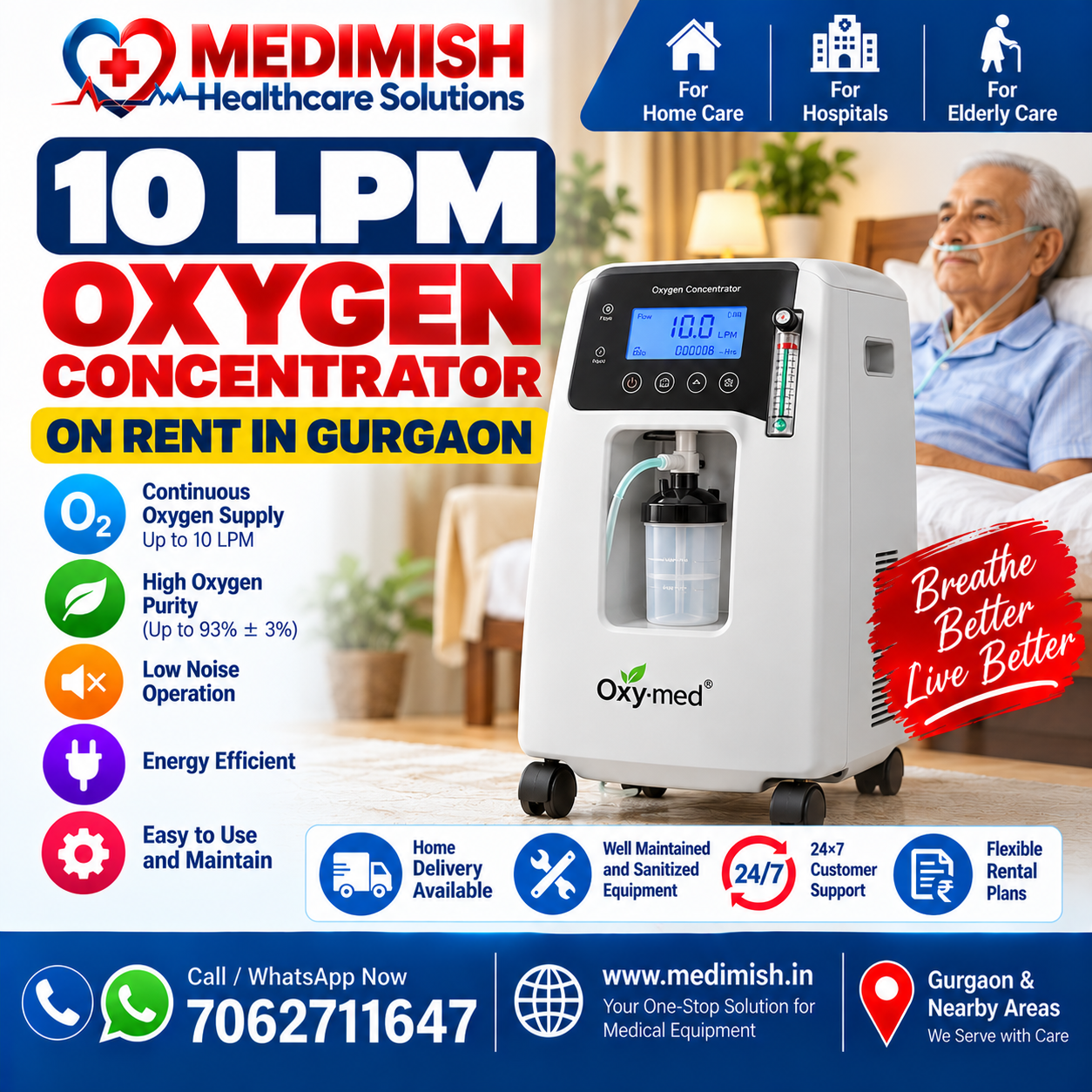 10 LPM Oxygen Concentrator on Rent in Gurgaon