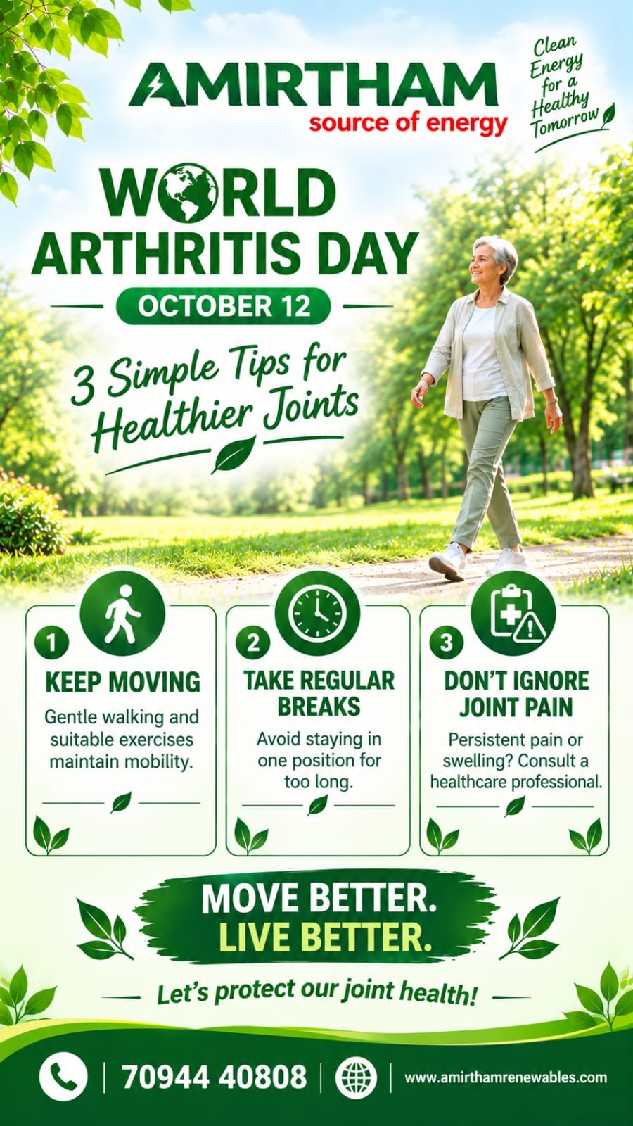 πΏπ World Arthritis Day β Move Better, Live Better! ππΏ
Healthy joints help us stay active and enj...