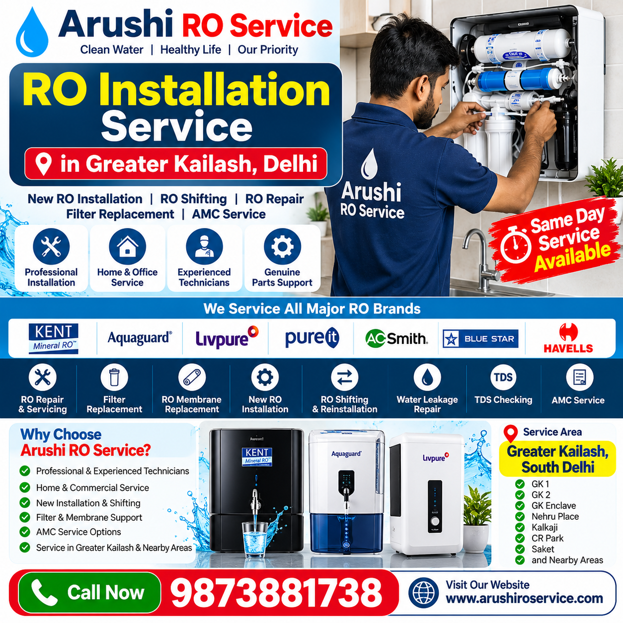 RO Installation Service in Greater Kailash, Delhi | Arushi RO Service