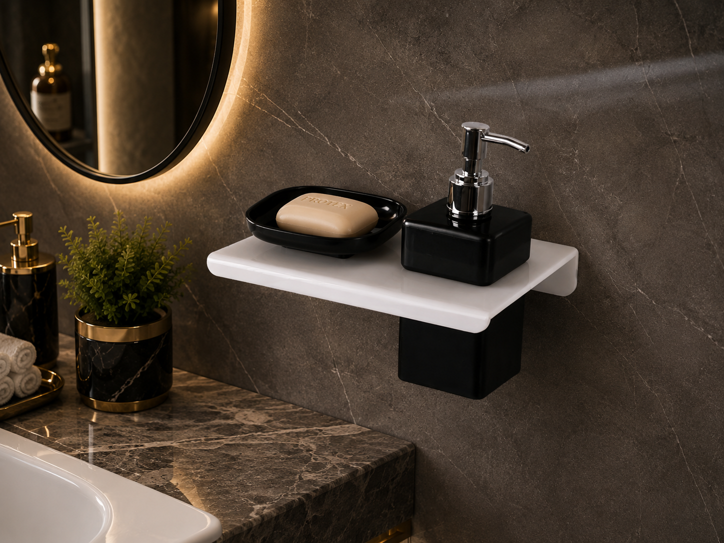 Acrylic Black Soap Dish with Soap Dispenser