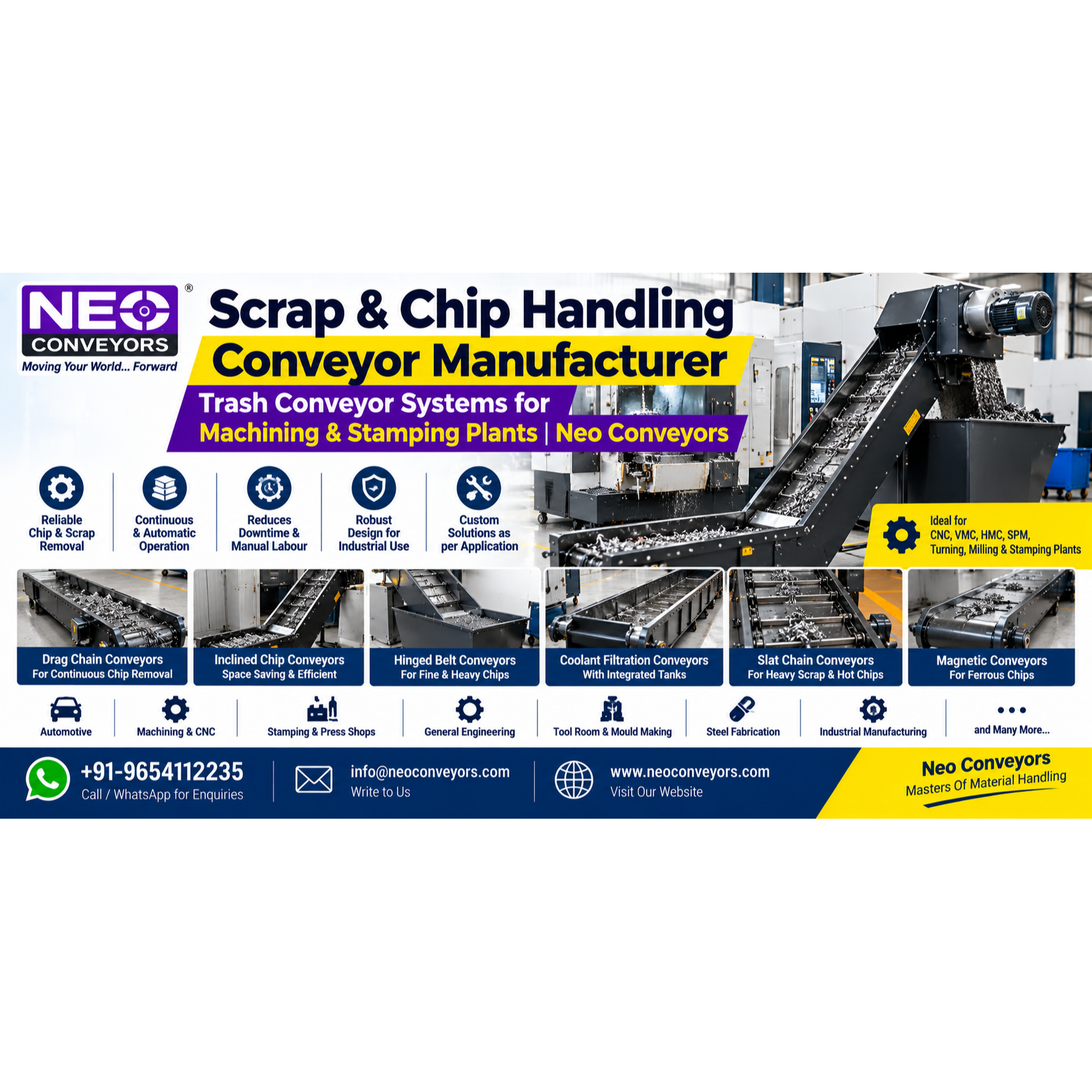 Scrap & Chip Handling Conveyor Manufacturer — Trash Conveyor Systems for Machining & Stamping Plants