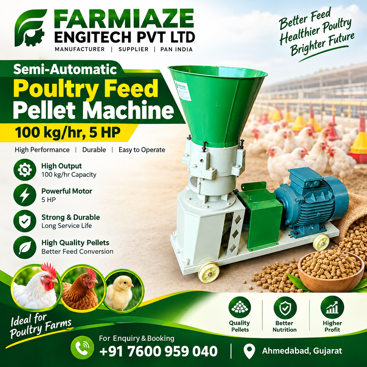 Semi-Automatic Poultry Feed Pellet Machine 100 Kg/Hr, 5 HP Manufacturer in Uttarakhand