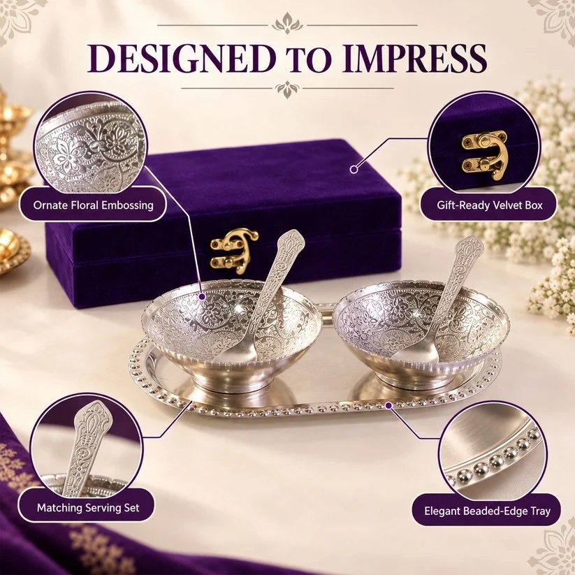 Silver-Plated Brass Bowl Gift Set | Corporate Gifting Wholesale Vadodara