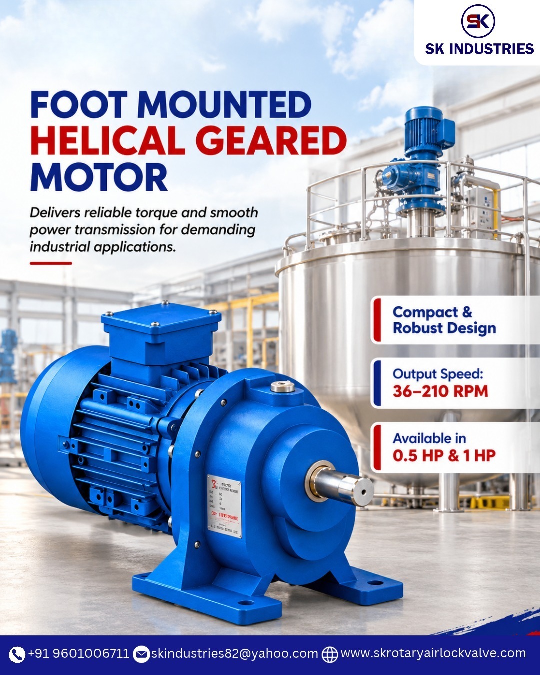 Foot Mounted Helical Geared Motor Manufacturer in Ahmedabad | SK INDUSTRIES