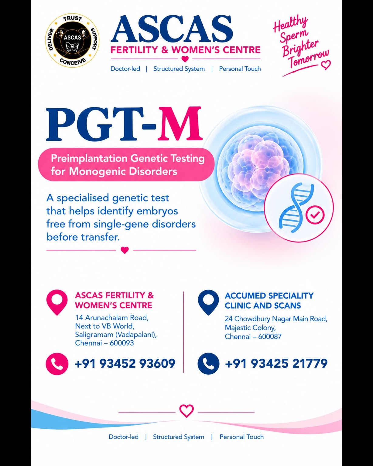 π§¬PGT-M β Advanced Genetic Testing for Embryos @ ASCAS FERTILITY & WOMAN'S CENTRE VADAPALANI,CHENNAI