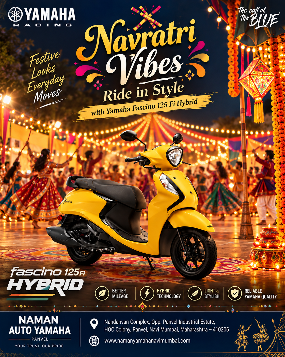 Navratri Vibes,Celebrate Every Garba Night with Yamaha Fascino 125 Fi Hybrid|Navi Mumbai