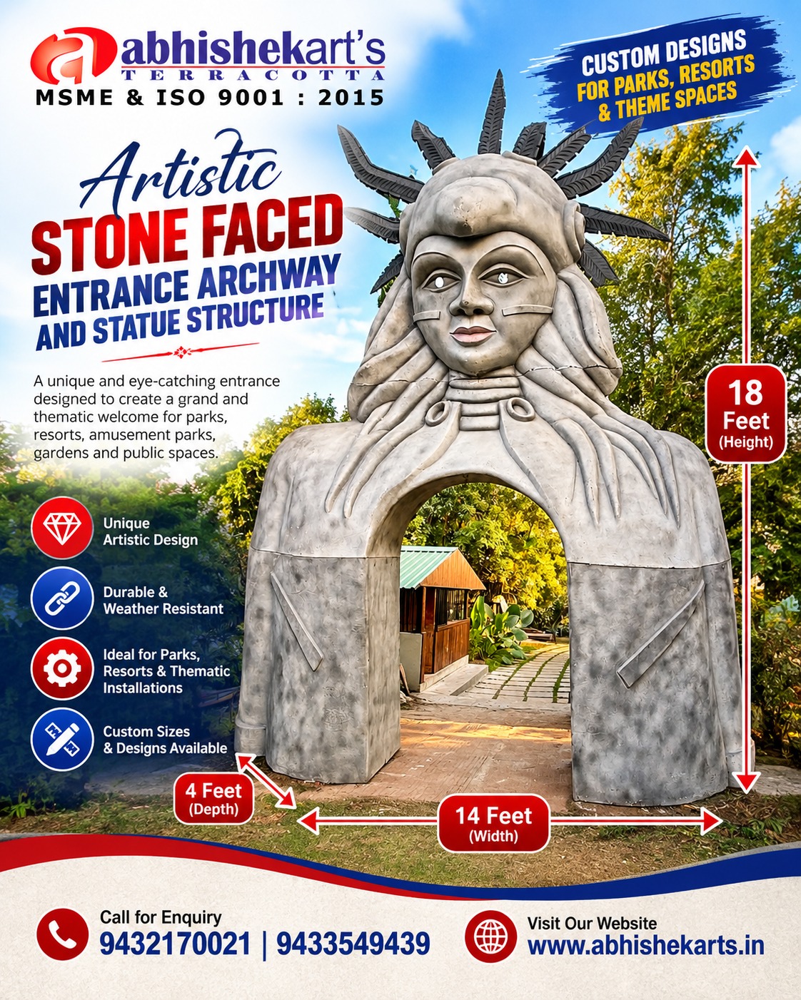 Artistic Stone Faced Entrance Archway and Statue Structure Manufacturer in India