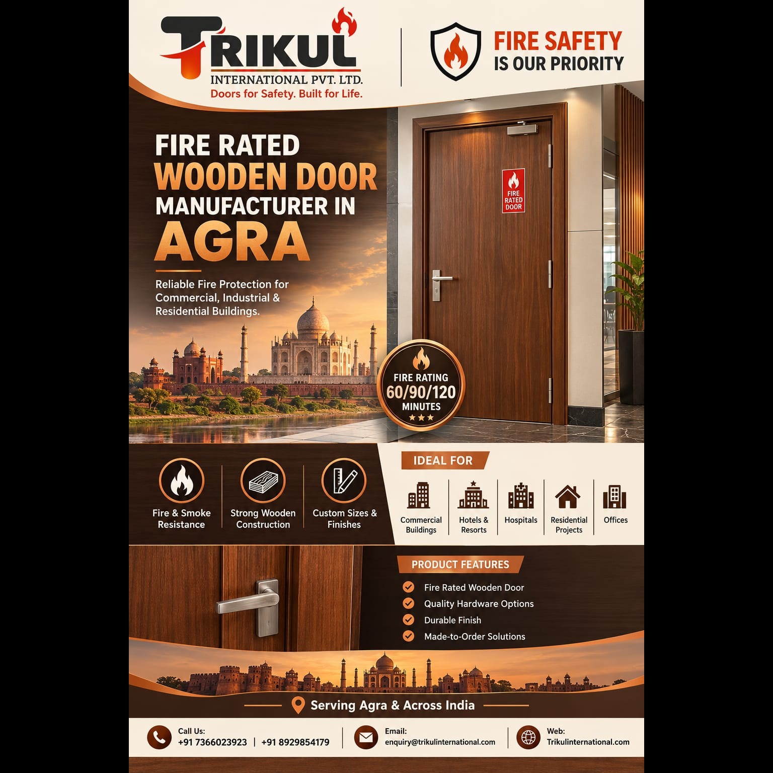 Fire Rated Wooden Door Manufacturer in Agra – Trikul International