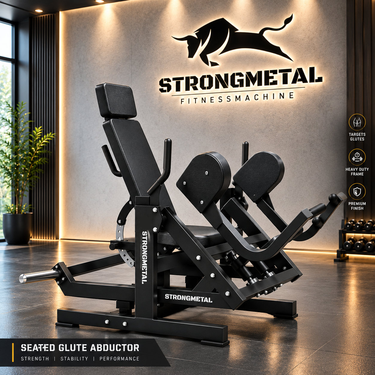 Seated Glute Abductor Machine Manufacturer in Pune, Maharashtra | StrongMetal Fitness Machine