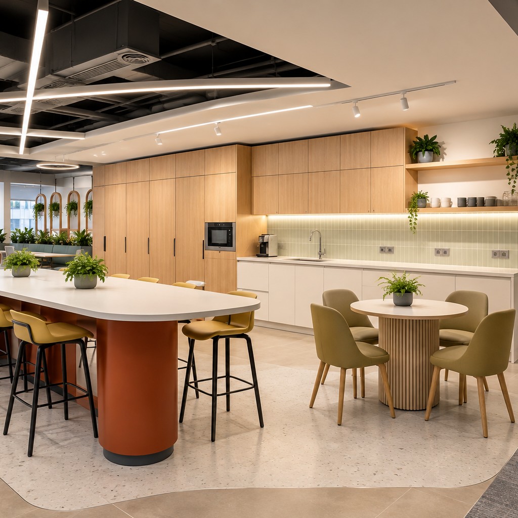 Office Pantry Design with Stylish Breakfast Counter | Adyar