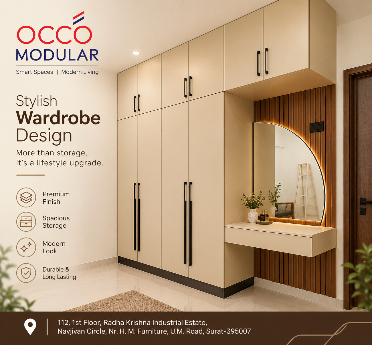 Stylish Modular Wardrobe Design with Integrated Dressing Unit