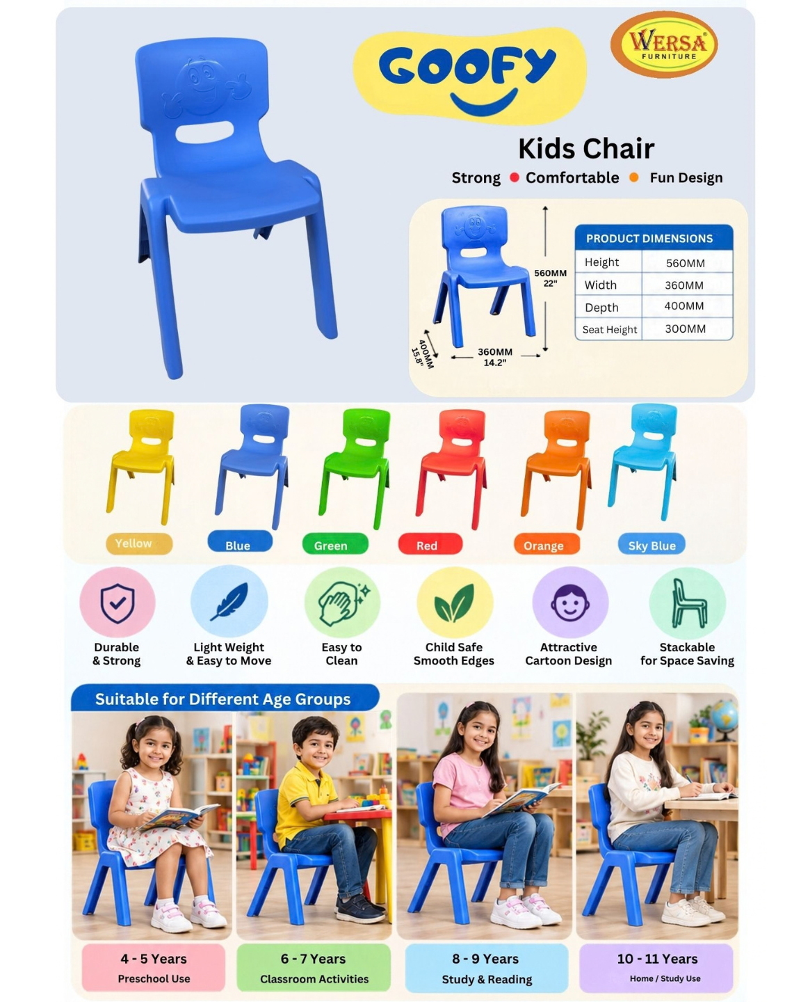 Meet **GOOFY Kids Chair by WERSA** 💙😊
Bright colors, fun design and everyday comfort for little l...